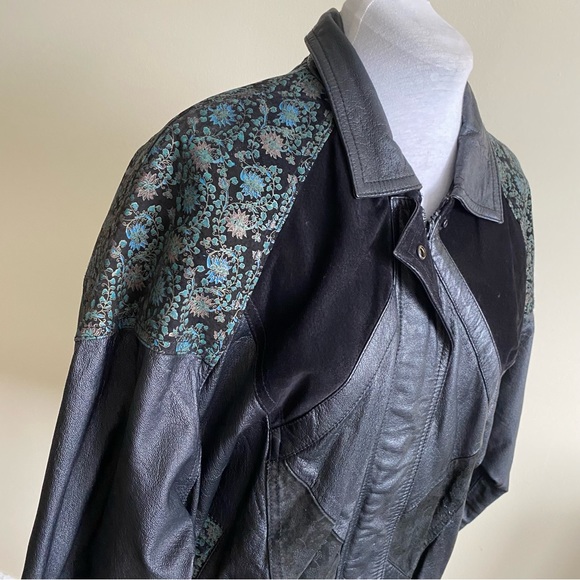 vintage 80s patchwork leather bomber jacket - Picture 5 of 15